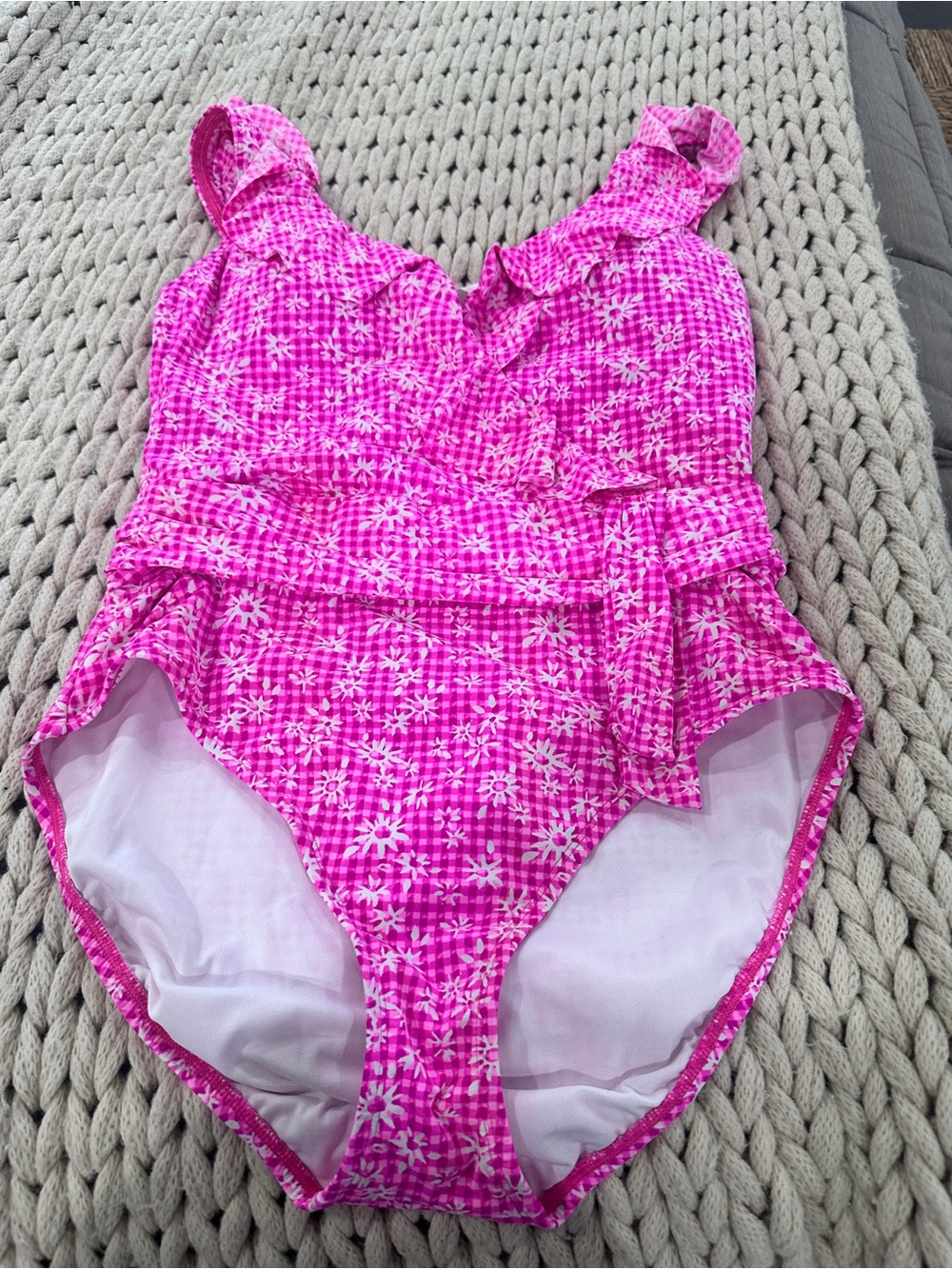 Lilly Pulitzer "Check You Out" pink gingham pattern with a floral overlay 10